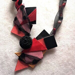 Nita Angeletti OOAK Artisan Modernist RUMBA LEATHER NECKLACE